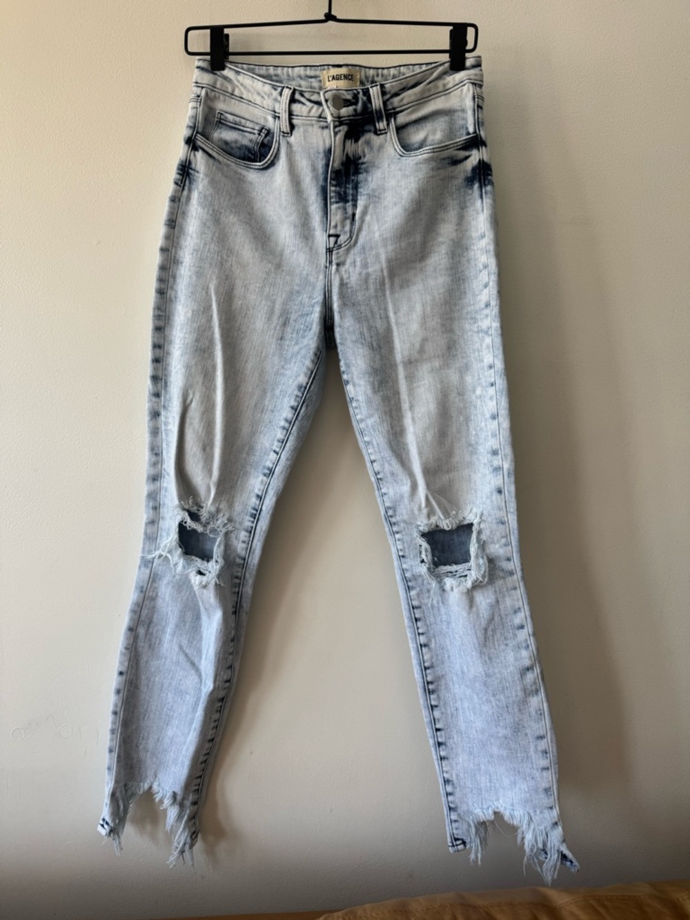 L'AGENCE High rise jeans Calypso Light Blue Distressed Skinny Jeans 27